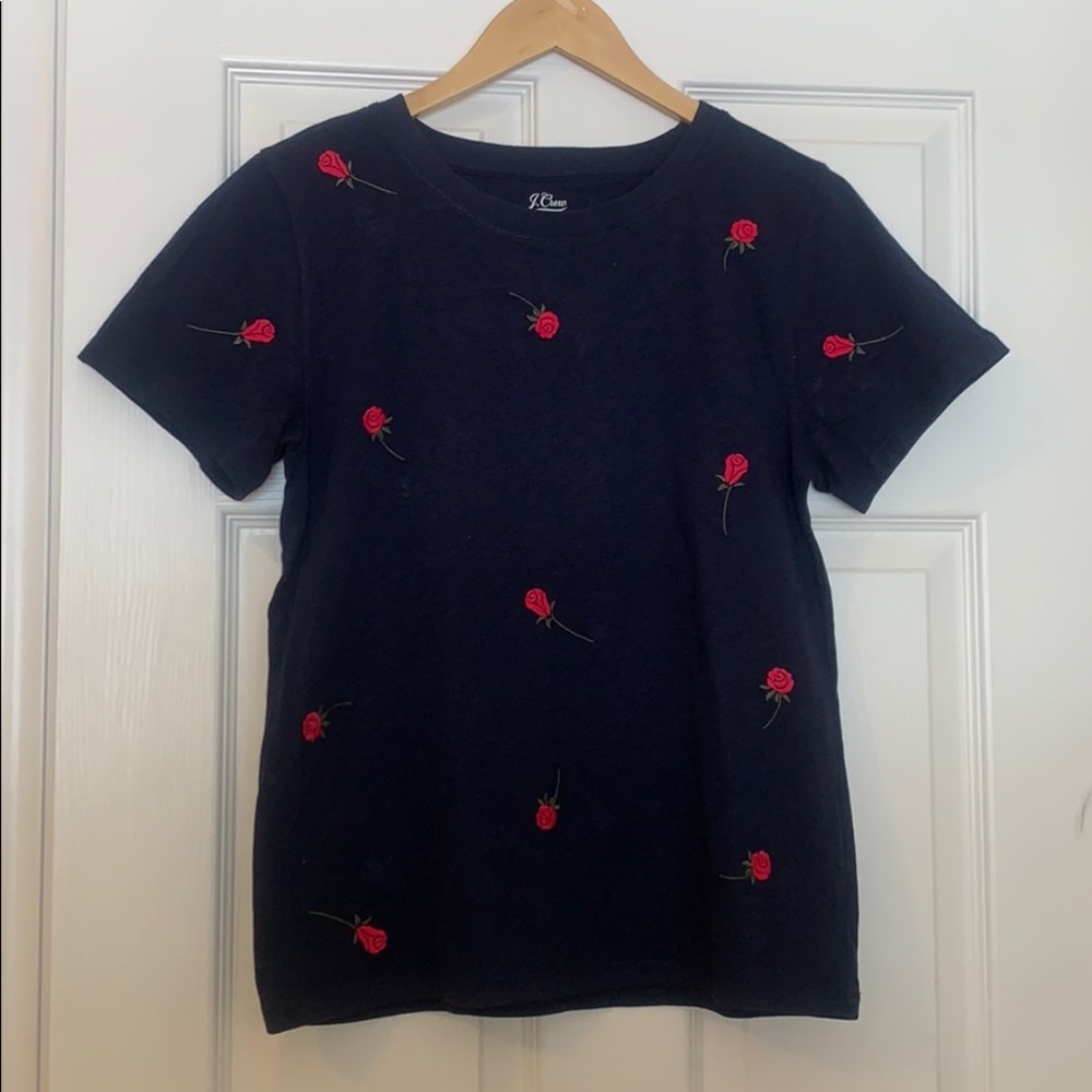 J. CREW: Crewneck Tee w/ Embroidered Roses
